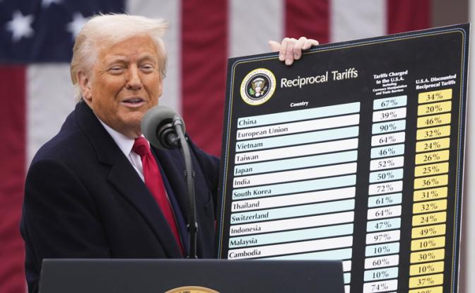 На фото: президент США Дональд Трамп на мероприятии "День освобождения", во время которого он объявил о введении новых взаимных пошлин в отношении торговых партнеров США