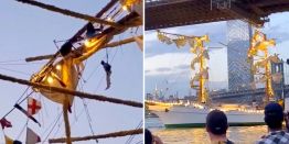 Люди висели на сломанных реях: Мексиканское парусное судно врезалось в Бруклинский мост, сломав мачты и убив двух членов экипажа