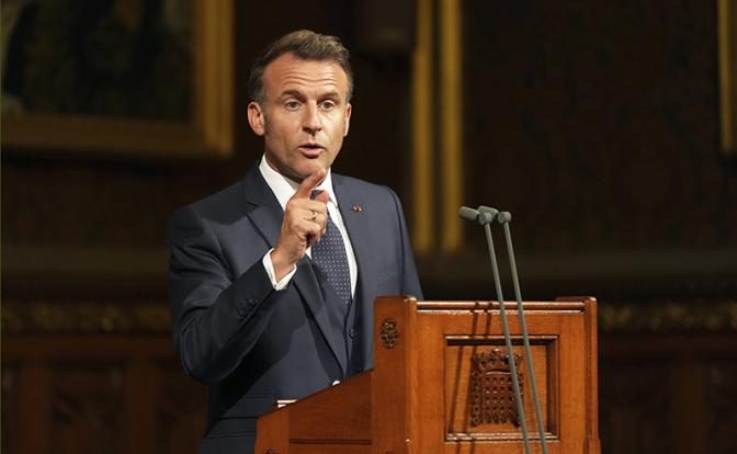 На фото: президент Франции Эммануэль Макрон во время выступления перед парламентом Великобритании в Вестминстерском дворце в Лондоне.