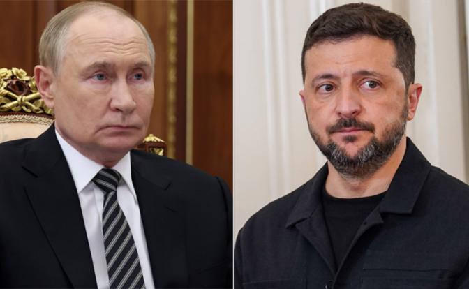 На фото: президент РФ Владимир Путин и президент Украины Владимир Зеленский