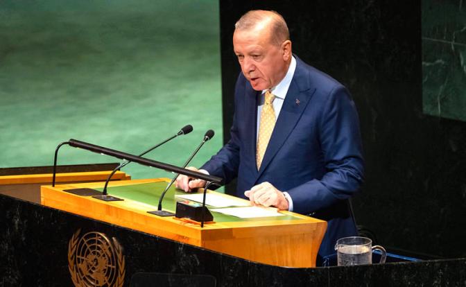 На фото: президент Турции Реджеп Тайип Эрдоган во время выступления на важном заседании в Организации Объединенных Наций.