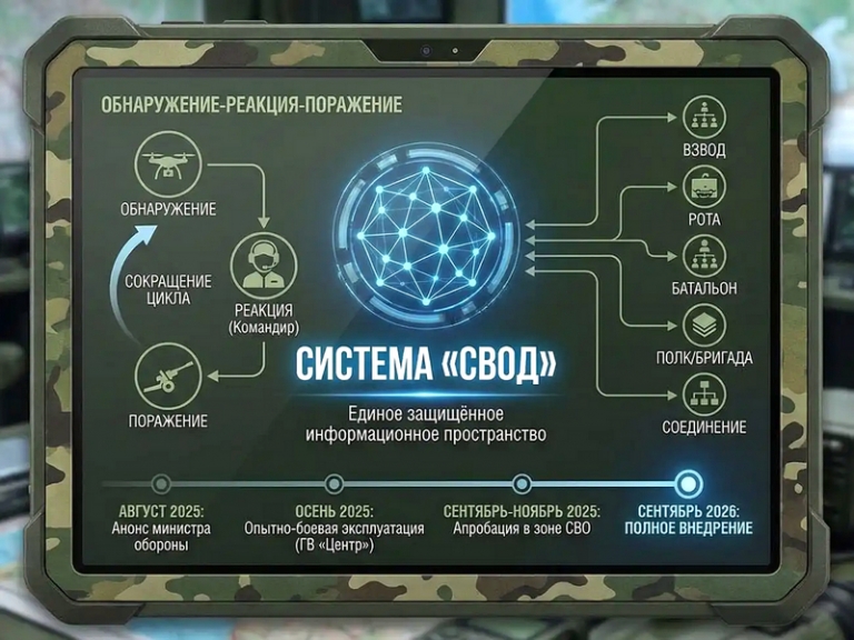 «Свод» армии России - это цифровая система, объединяющая командиров от взвода до соединения в единое защищённое информационное пространство для сокращения цикла «обнаружение-реакция-поражение».