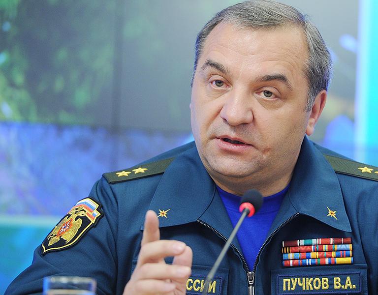 лава МЧС РФ Владимир Пучков во время пресс-конференции, посвященной работе сотрудников ведомства по преодолению последствий стихийного бедствия в Краснодарском крае