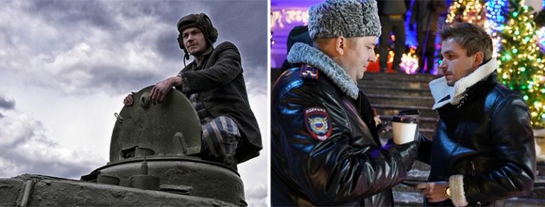 На фото: актер Александр Петров в фильме &laquo;Т-34&raquo; (слева) и комедии &laquo;Полицейский с Рублевки. Новогодний беспредел&raquo; (справа).