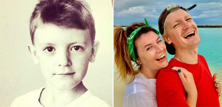 На фото: Александр Гудков в детстве и со своей старшей сестрой Натальей