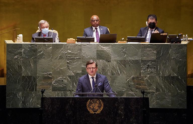 На фото: министр иностранных дел Украины Дмитрий Кулеба на заседании Генассамблеи ООН