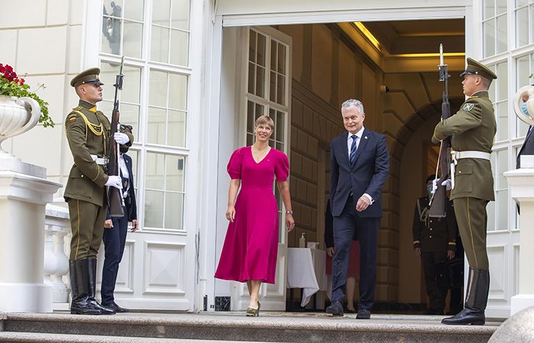 На фото: президент Эстонии Керсти Кальюлайд (слева) и президент Литвы Гитанас Науседа встречаются в Президентском дворце в Вильнюсе