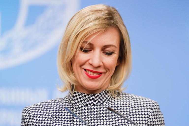 Официальный представитель МИД России Мария Захарова во время брифинга по текущим вопросам внешней политики