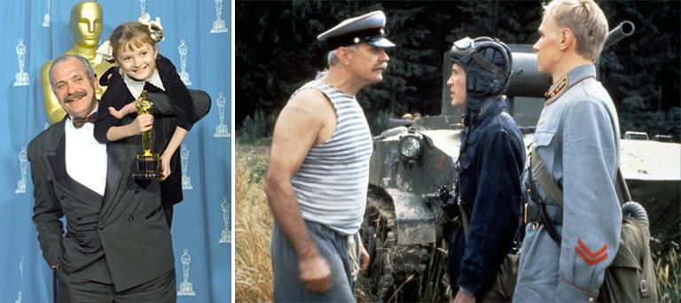 Никита Михалков и его дочь Надя с премией &laquo;Оскар&raquo; за фильм &laquo;Утомленные солнцем&raquo; и кадр из фильма (фото справа)