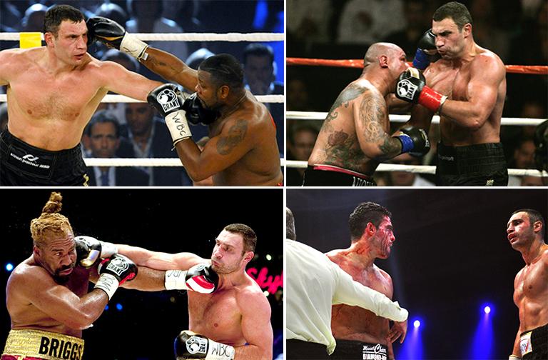 Виталий Кличко c Хуаном Гомесом, Крисом Арреолой, Шенноном Бриггсом и Мануэлем Чаррой (фото слева направо)
