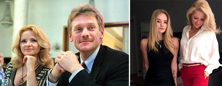 Пресс-секретарь главы правительства РФ Дмитрий Песков с супругой Екатериной, 2011 год (фото слева); Елизавета с мамой, 2017 год 