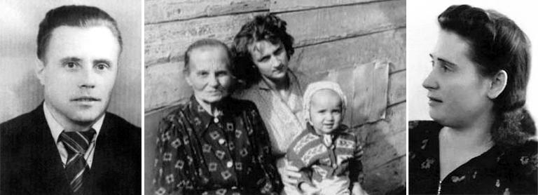 Отец Владимир Спиридонович (слева); Владимир Путин в детстве (в центре); мать Мария Ивановна (справа)