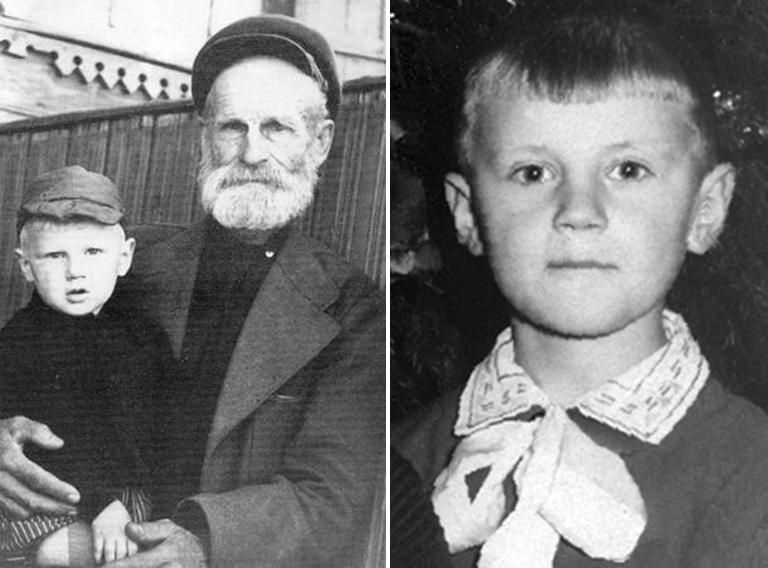 Сергей Миронов в детстве. С дедом Фёдором, г.Боровичи, Новгородской области, 1956 год (фото слева)