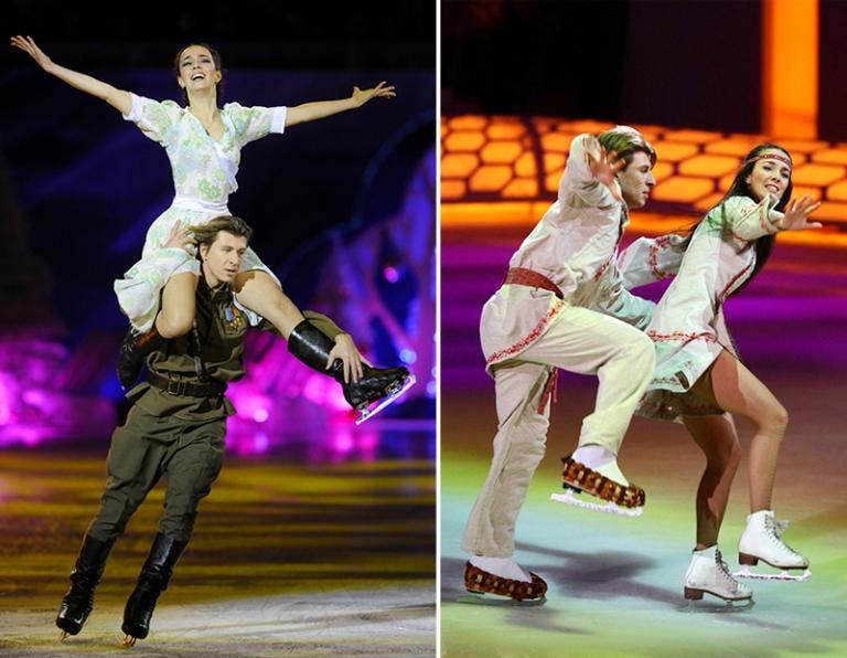 На фото: участники телевизионного шоу «Ледниковый период» актриса Валерия Ланская и фигурист Алексей Ягудин во время выступления, 2009 год.